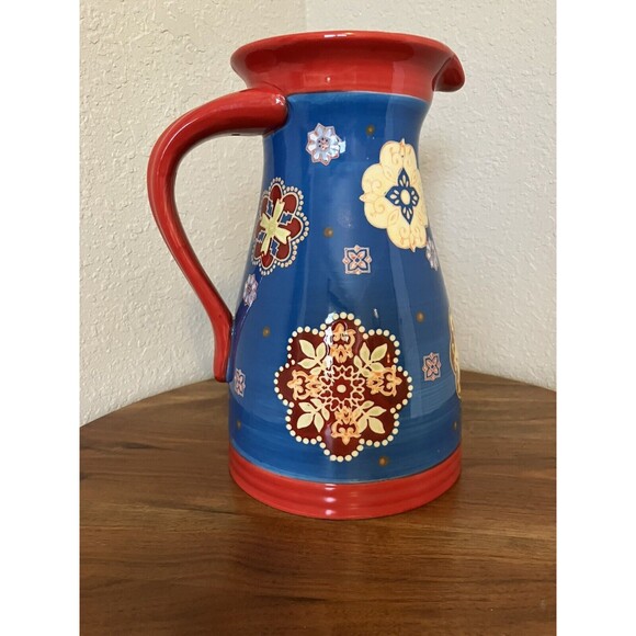 Dutch Wax Coastline Imports Vase Pitcher 9.5" Tall Floral Boho Anthropologie - Picture 1 of 6